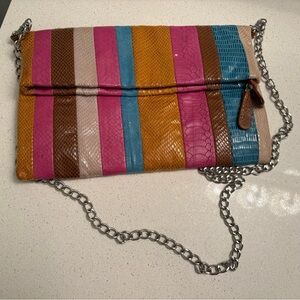 Multicolor Striped Clutch with Chain Strap